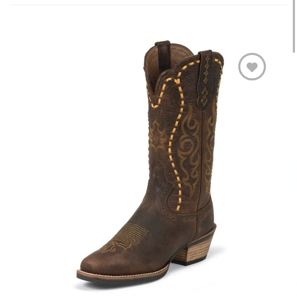 Justin Boots Brown Embroidered Western Heeled Boots - Picture 1 of 3